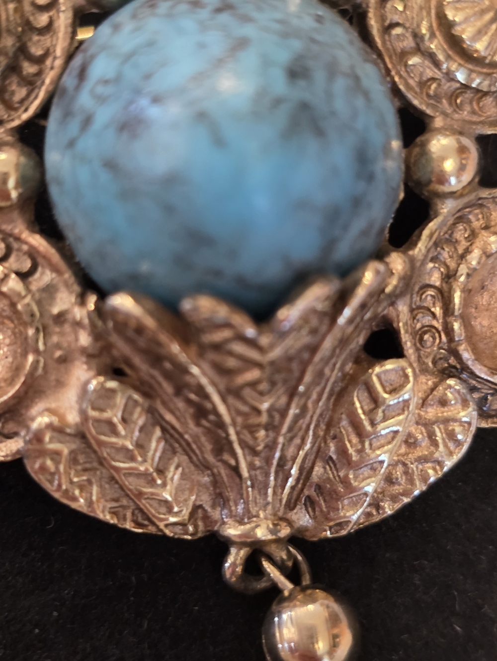 Vtg Art Deco Victorian Faux Turquoise Coral Chain Gold-Tone Tassel Brooch READ - Picture 11 of 14